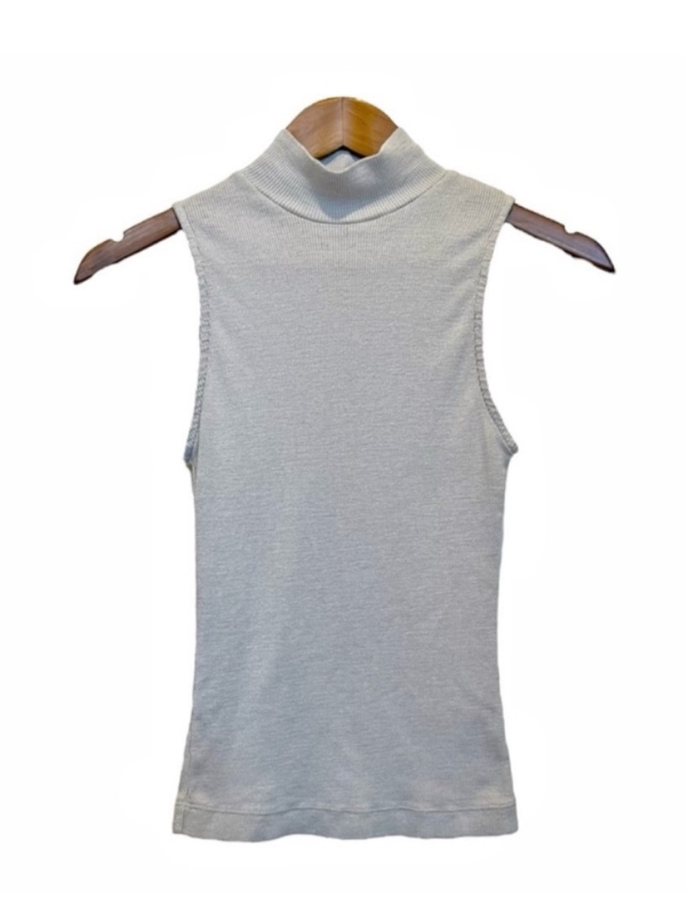Michael Stars Sleeveless Top Mock Neck One Size Fits Most Gray Ribbed Cotton